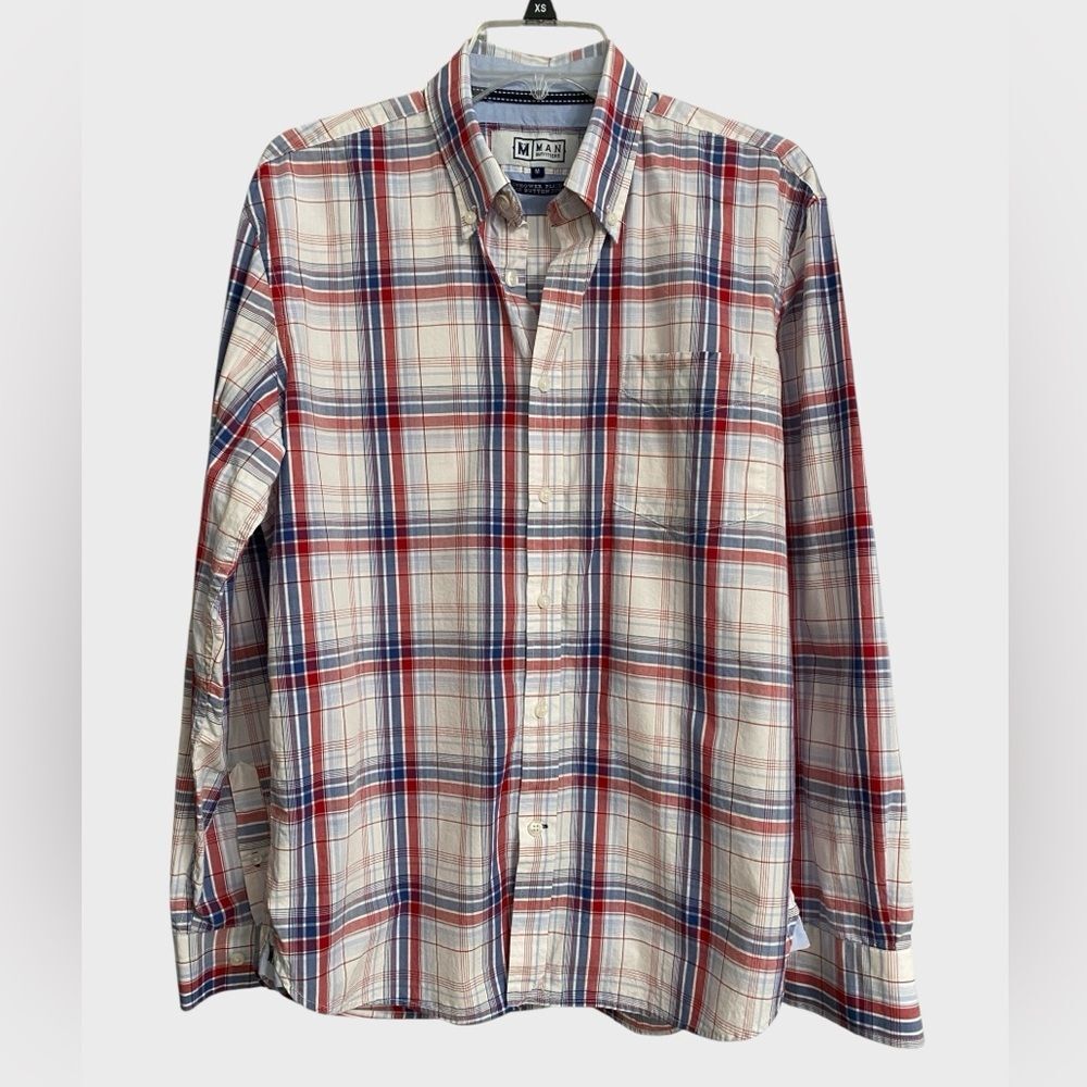Man Outfitters Button Down Eisenhower Plaid Shirt Size M Pocket Preppy Casual